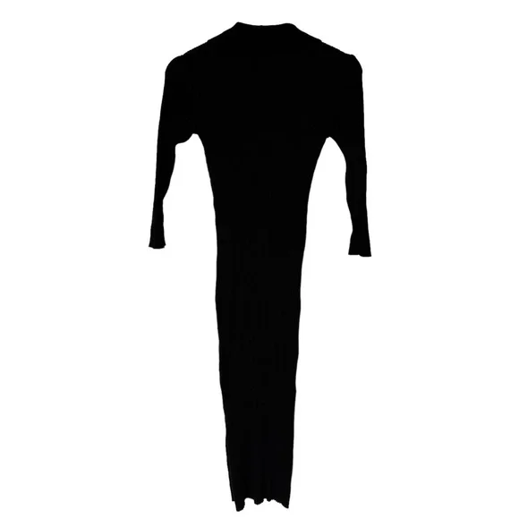 DYNAMITE BLACK RIBBED MAXI DRESS WITH V-NECK, COLLAR & SIDE SLIT | SIZE SMALL - Picture 14 of 15